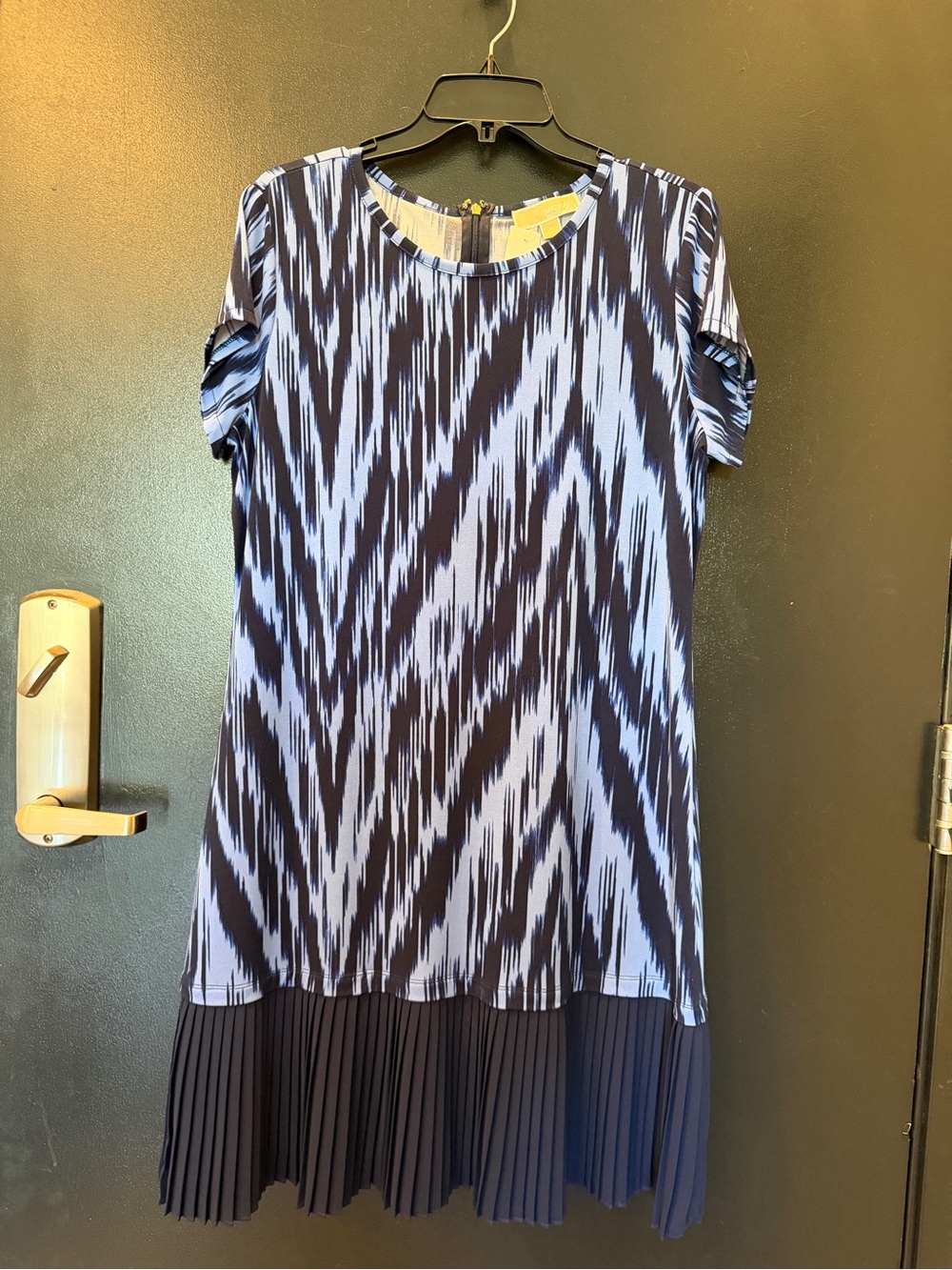 Michael Kors Blue Patterned Midi Dress with Pleated Hem